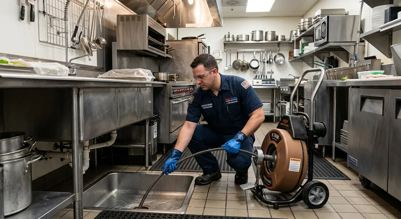 Commercial drain cleaning service in a restaurant kitchen in Springettsbury