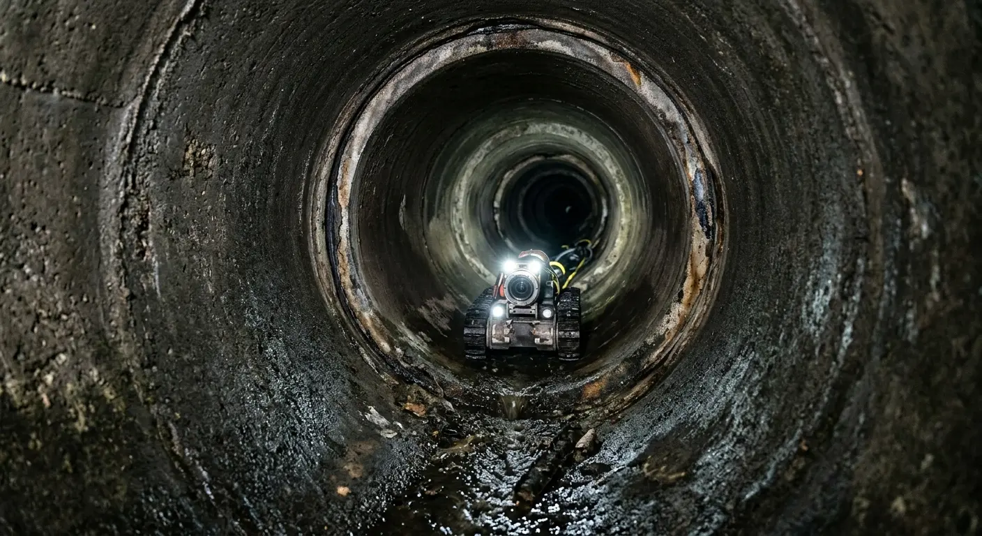 Robotic sewer camera inspecting pipe interior for Sewer Line Cleaning in Springettsbury